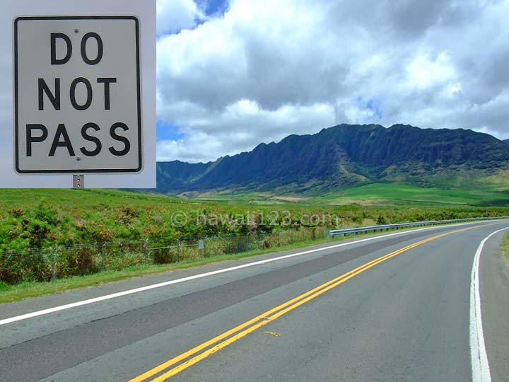 ハワイの道路の追い越し禁止区間